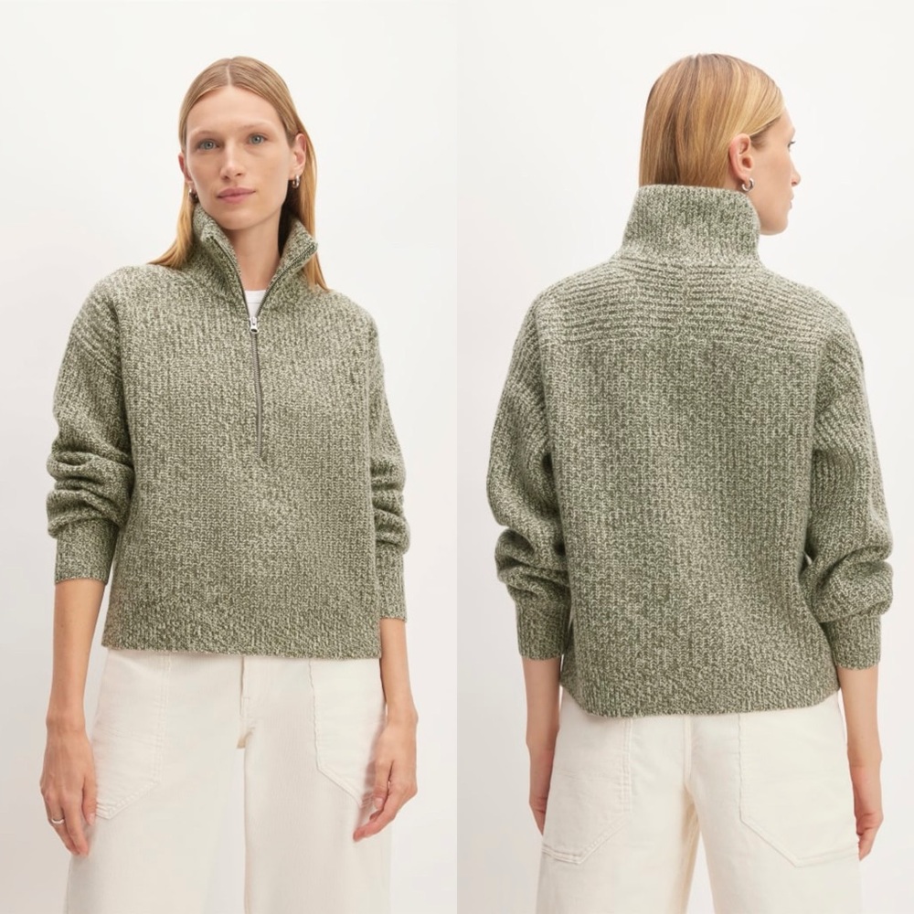 Everlane The Half-Zip Sweater in Luxe Merino Seafoam Green Kambaba Twist NWT XS